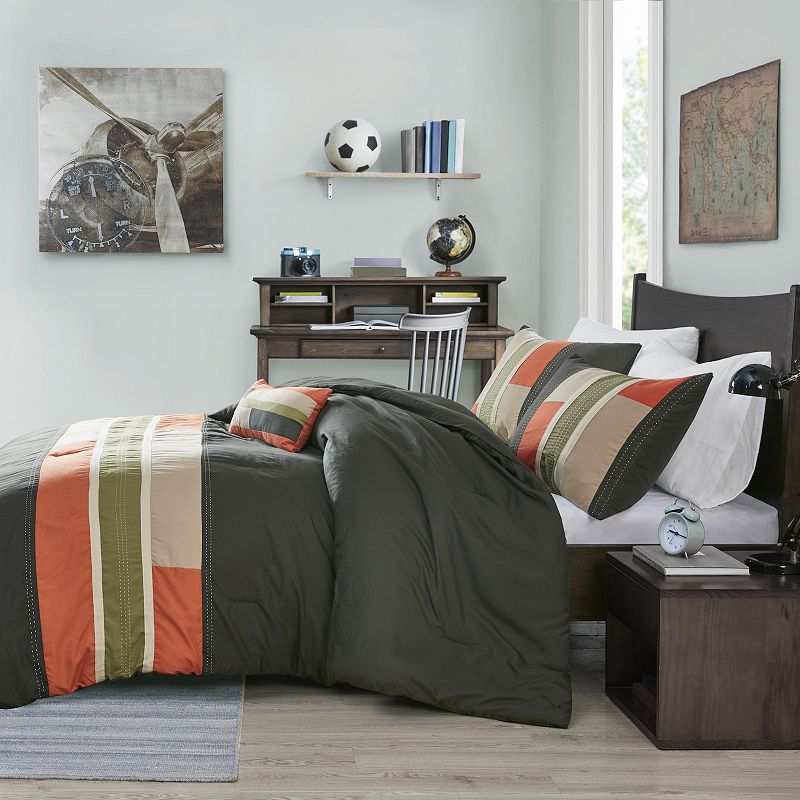 Mi Zone Circuit Block Striped Comforter Set with Throw Pillow