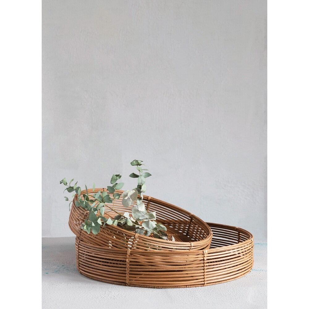 Hand Woven Rattan Trays  Set of 2