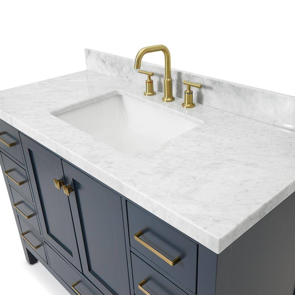 ARIEL Cambridge 49 in. W x 22 in. D Vanity in Midnight Blue with Marble Vanity Top in Carrara White with White Basin A049SCWRVOMNB