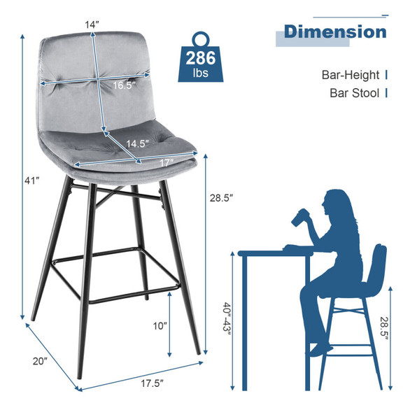 Costway 75819346 2 Pieces 29 Inch Velvet Bar Stool...