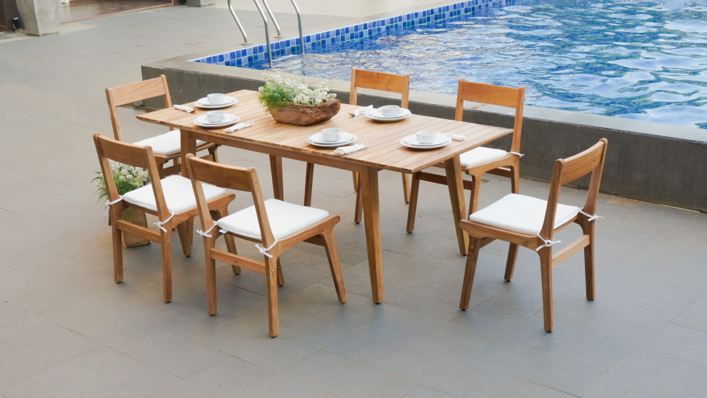 ROSSIO   ICOO 8+1 Pieces Teak Extendable Patio Dining Set  with Cushions   Transitional   Outdoor Dining Sets   by HIGOLD Outdoor Furniture  Houzz