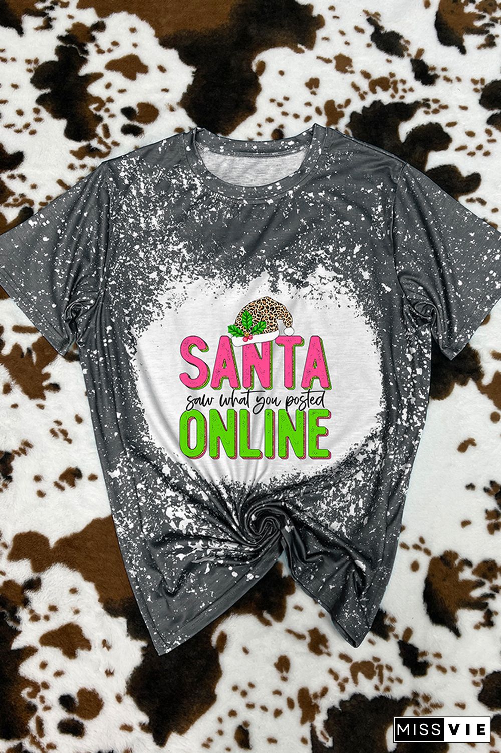 Santa Saw What You Posted Pink Leopard Christmas Graphic Tee Wholesale