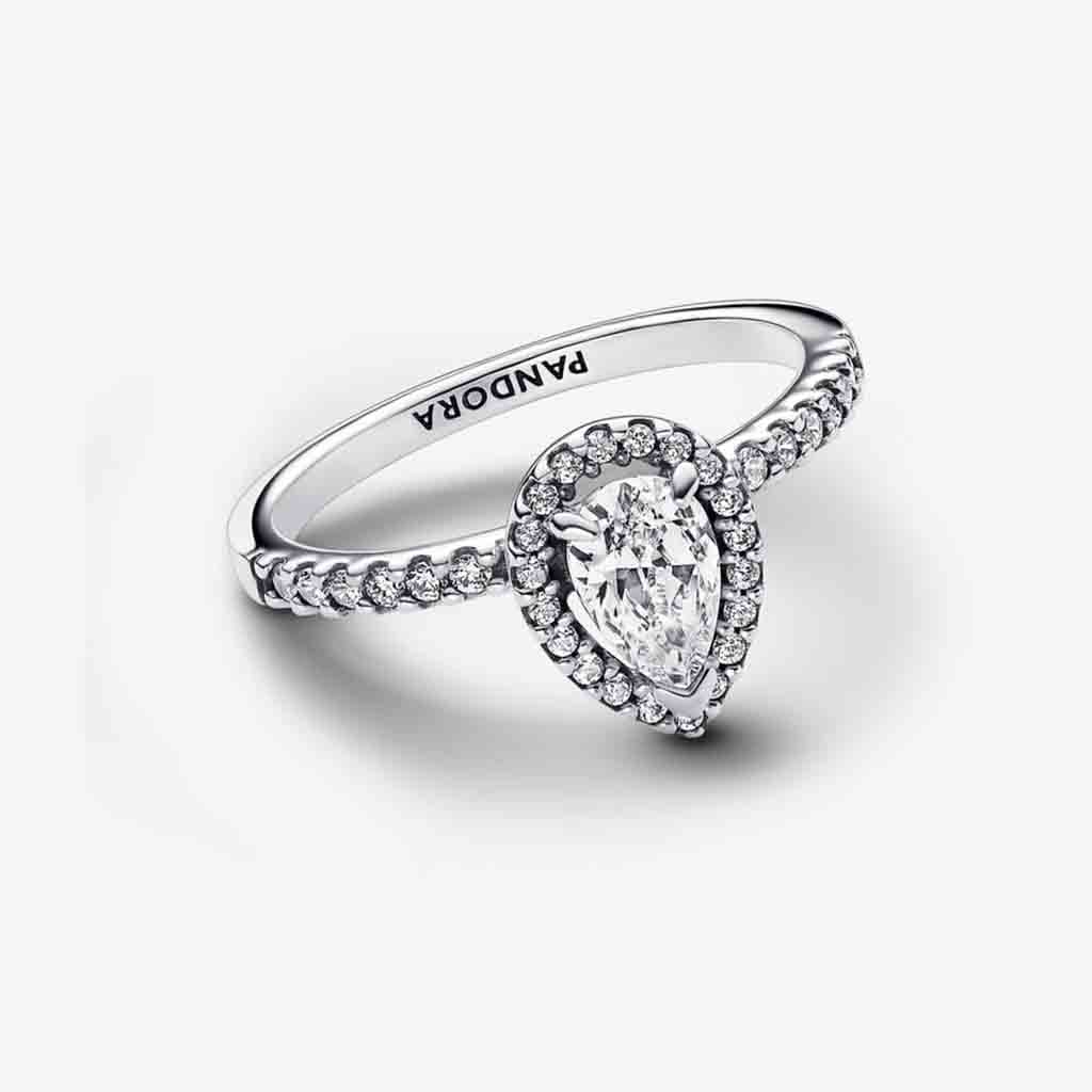 PANDORA  Sparkling Pear Halo Ring in Sterling Silver