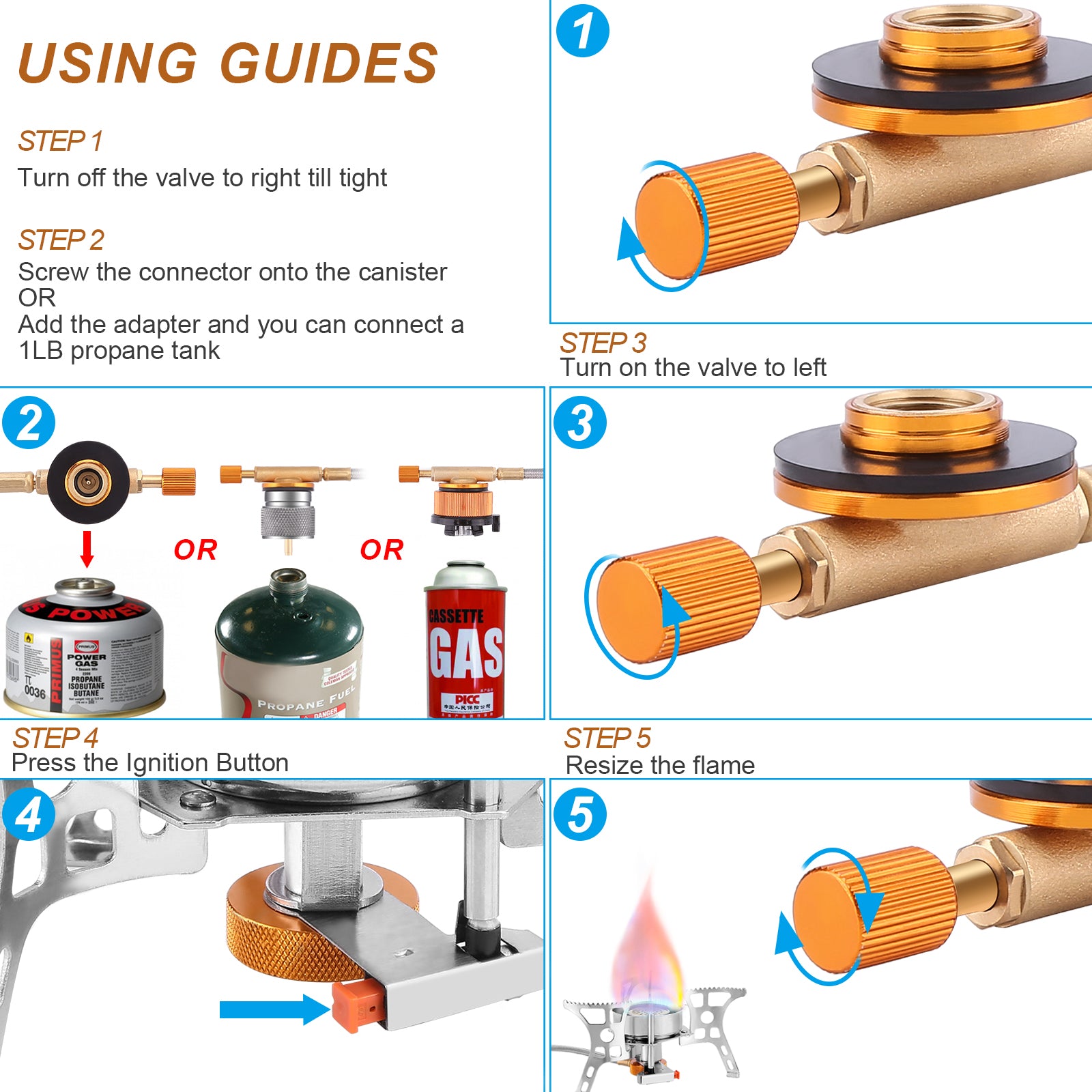 WADEO Portable Backpacking Stove, 3900W Windproof Camping Gas Stove with Piezo Ignition, 1LB Propane Tank Adapter, Butane Adapter for Outdoor Camping, Hiking and Picnic