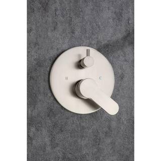 Mondawe Mondawell Round 3-Spray Patterns 10 in. Ceiling Mount Rain Dual Shower Heads with Handheld and Valve in Brushed Nickel MA-D96205BN