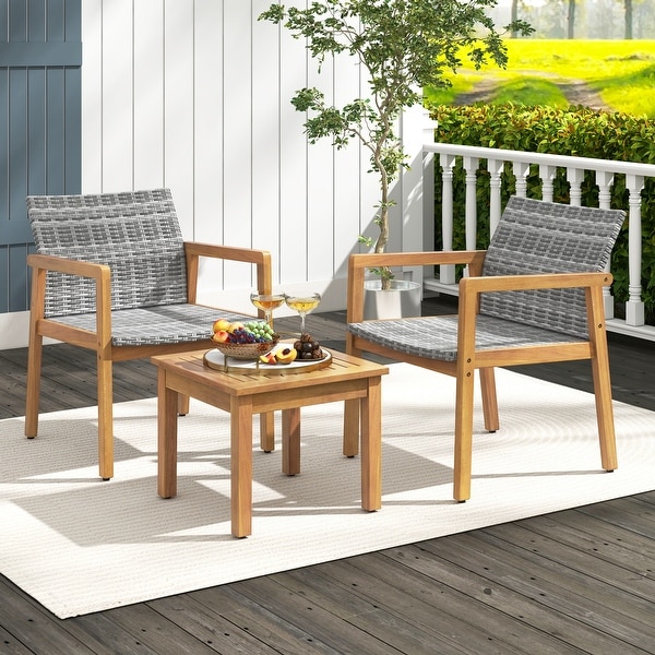 Costway 3 PCS Outdoor Furniture Set，Acacia Wood Frame Sofa Set with