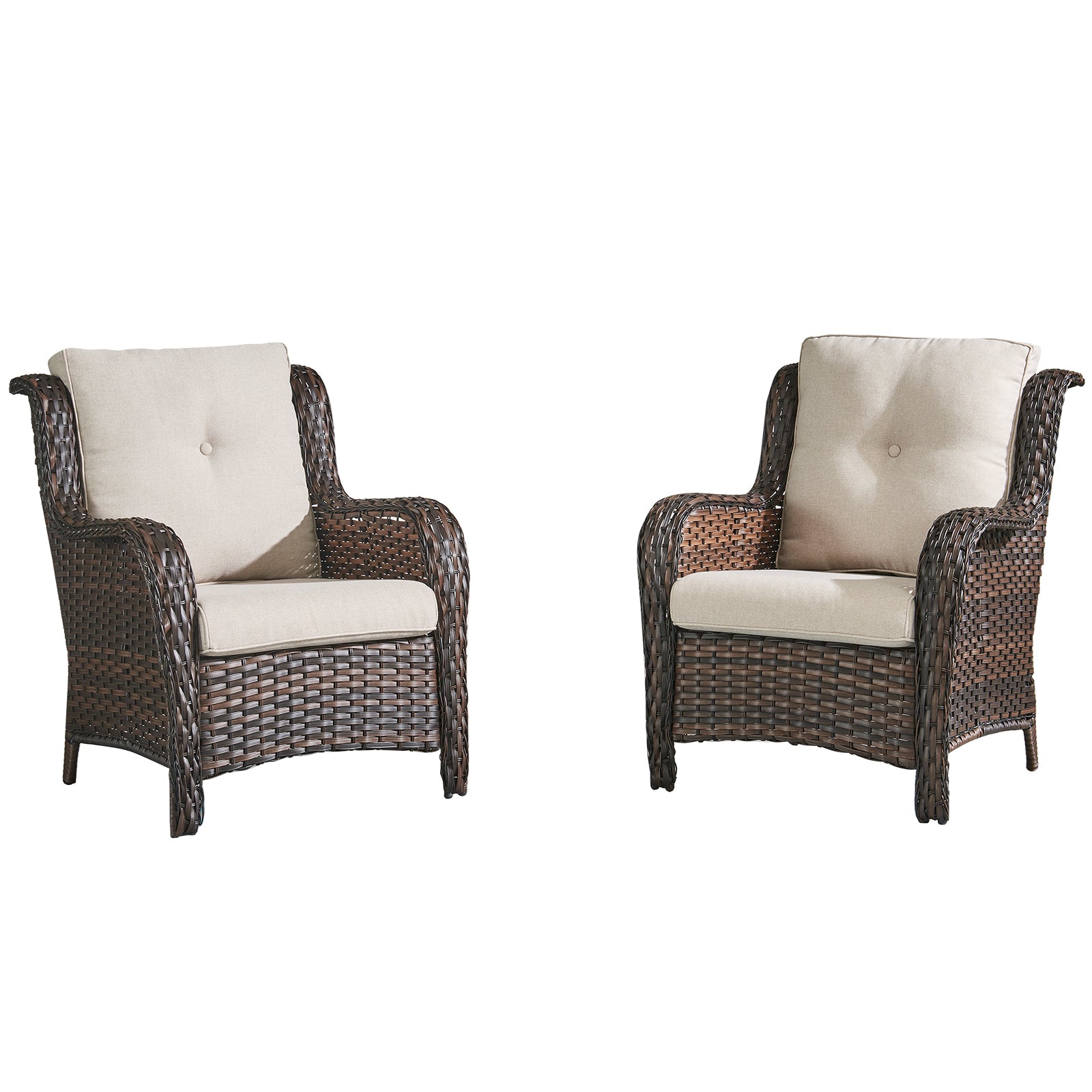 PARKWELL Outdoor Patio Chairs Rattan Patio of 2 PE Wicker Patio Chairs with 4inch Seat Cushions