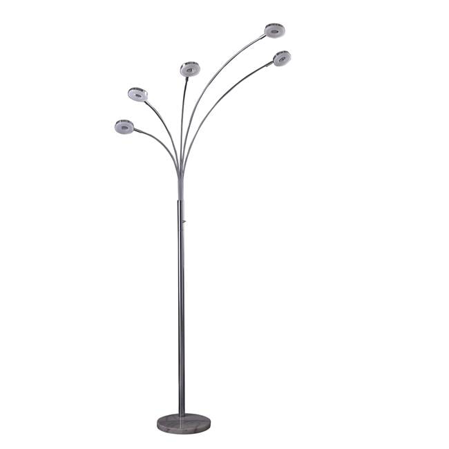 ORE International HBL2427 80 in. Avery 5 Arm Aluminum LED Semi Arc Floor Lamp& Silver Chrome Metal