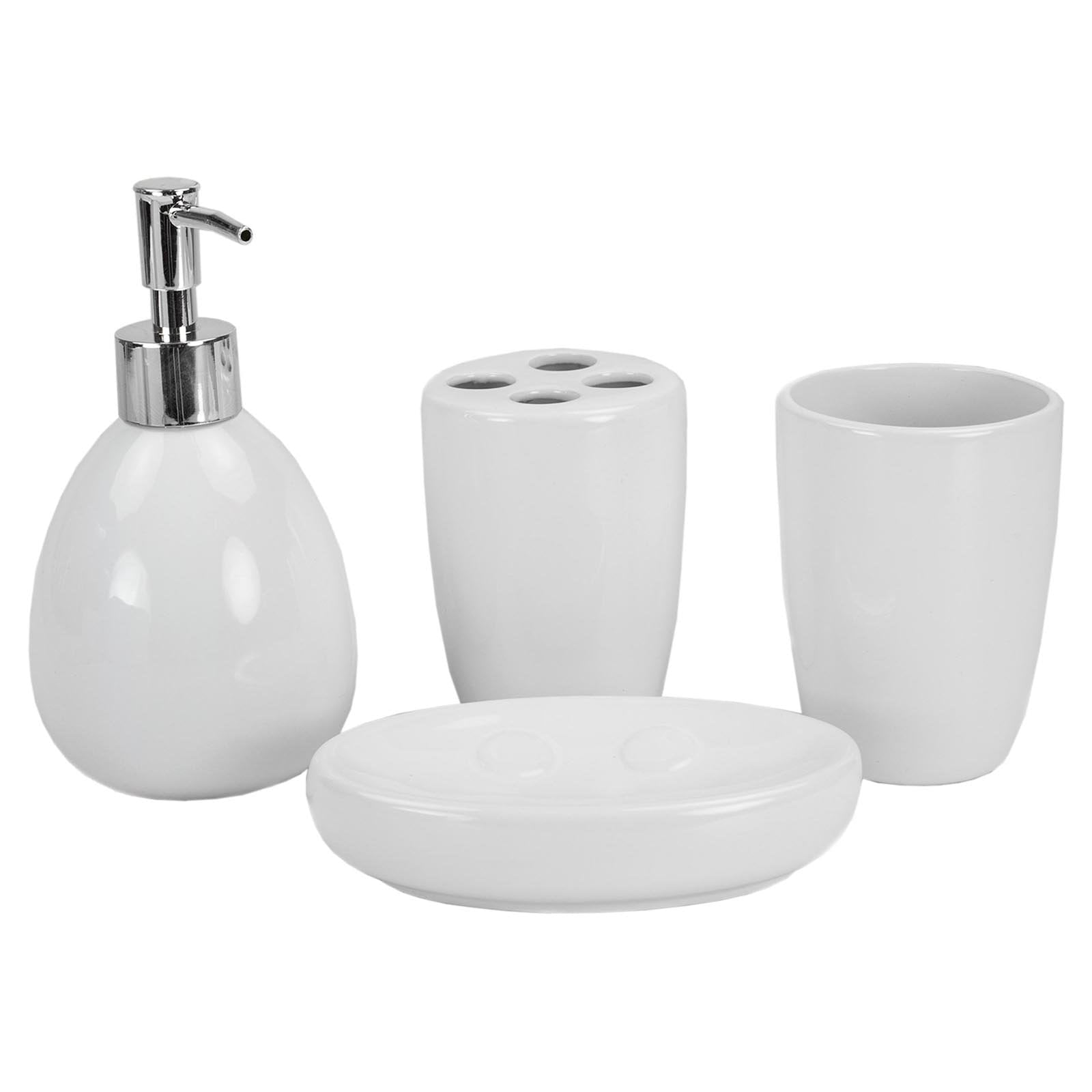 Home Basics White Ceramic 4 Piece Bath Accessory Set