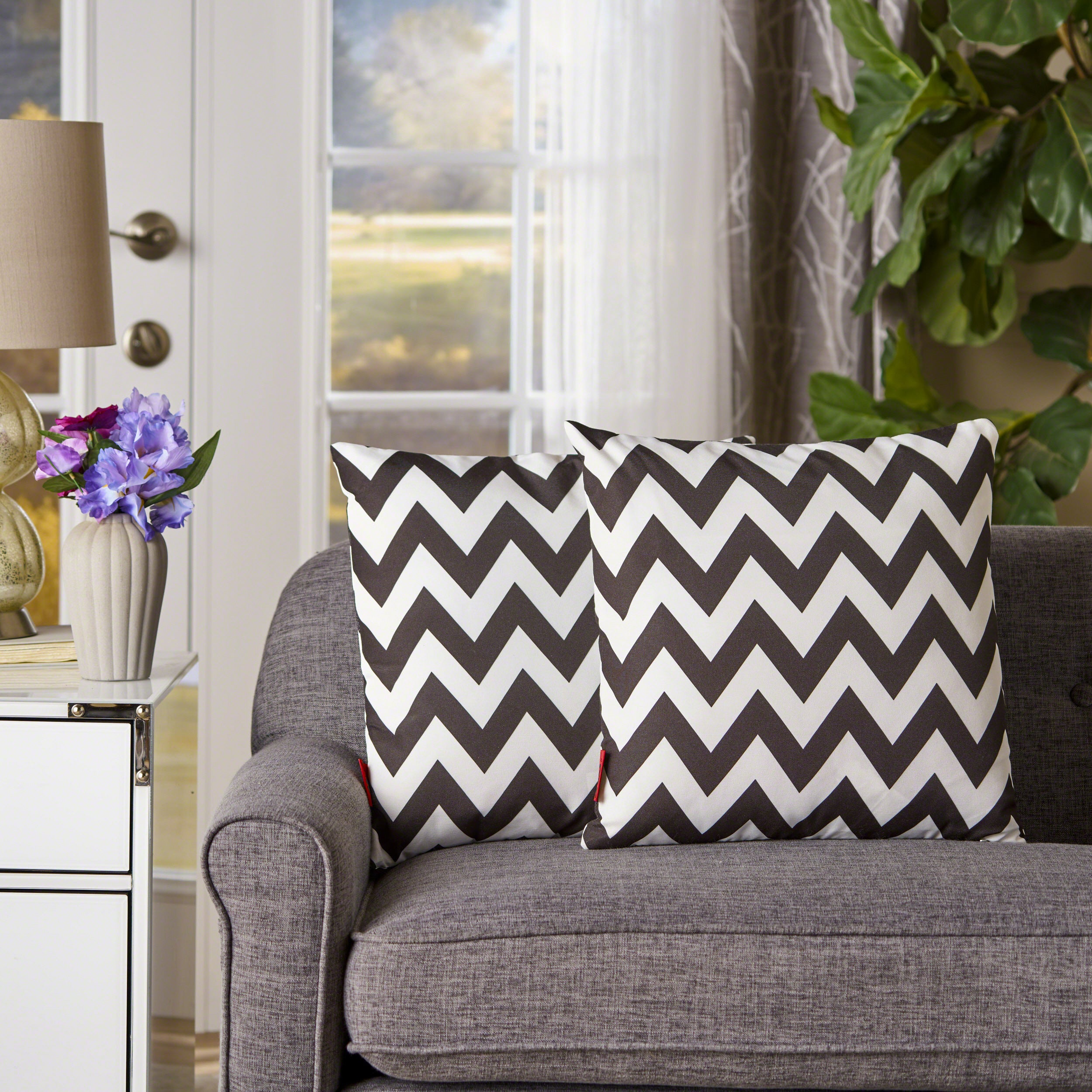 Ernest Indoor Zig Zag Striped Water Resistant Square Throw Pillows (Set of 2)