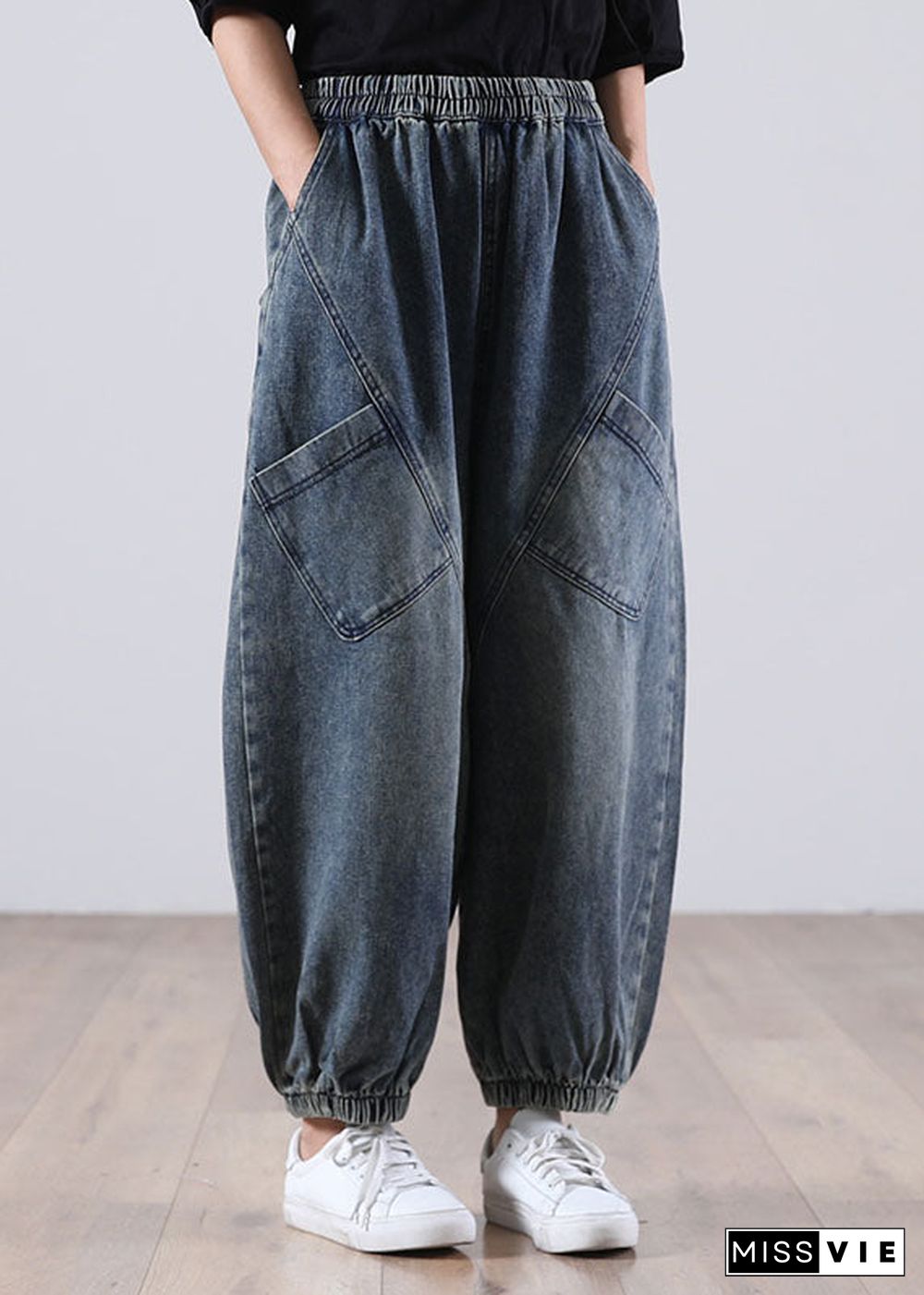 Style Blue Pockets denim Pants Winter