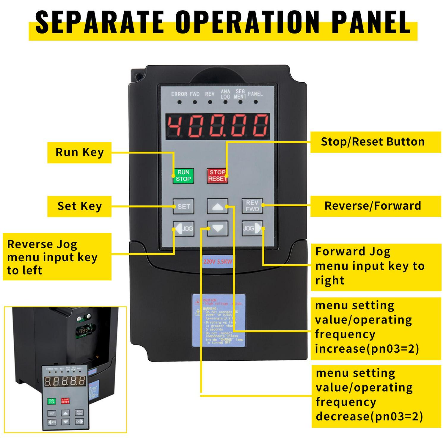 VEVOR Control CNC VFD 220V 5.5 KW 7HP Variable Frequency Drive 36A CNC Motor Drive Controller Inverter Converter 400 Hz 1 or 3 Phase Input 3 Phase Output for Spindle Motor Speed Control