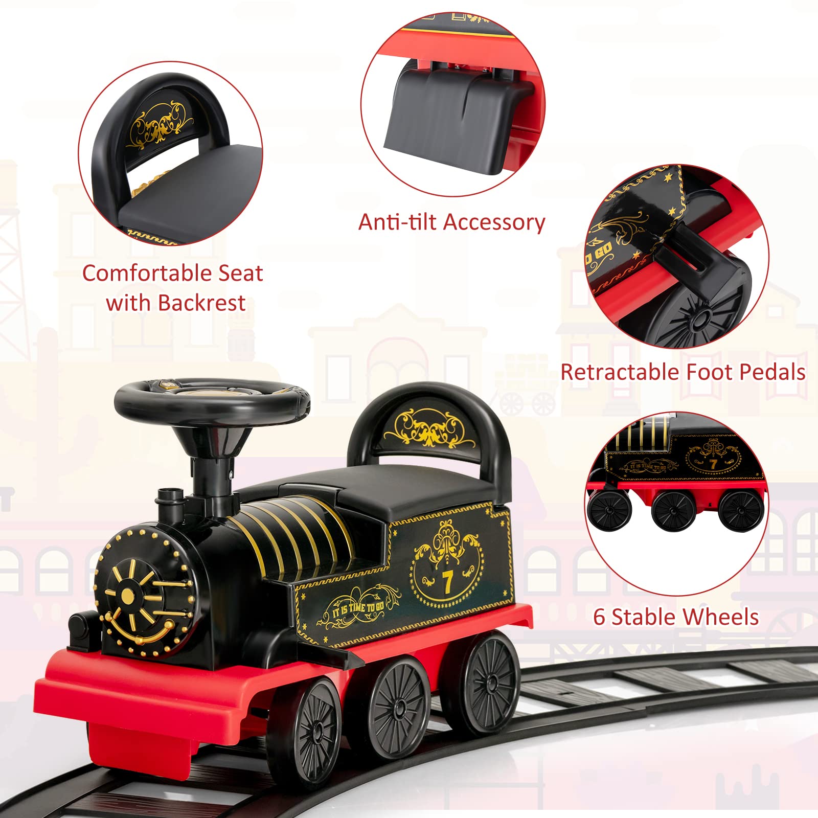 Costzon Ride on Toys, 6V Electric Ride on Train with Tracks, Battery Powered Ride on Car