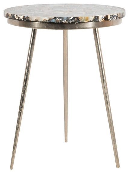 Malien Agate Round Accent Table Nickel/Black   Midcentury   Side Tables And End Tables   by Virgil Stanis Design  Houzz