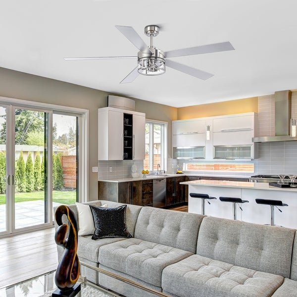 60 In Brushed Nickel Ceiling Fan with Light Remote(5-blade) Shopping - The Best Deals on Ceiling Fans | 41427727