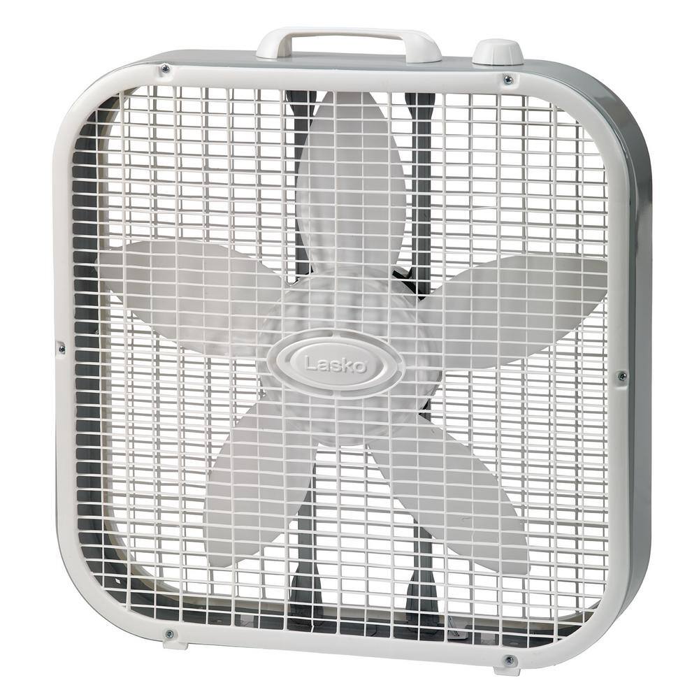 Lasko 20 in. 3 Speeds Box Fan in White with Save-Smart Technology for Energy Efficiency Carry Handle B20201