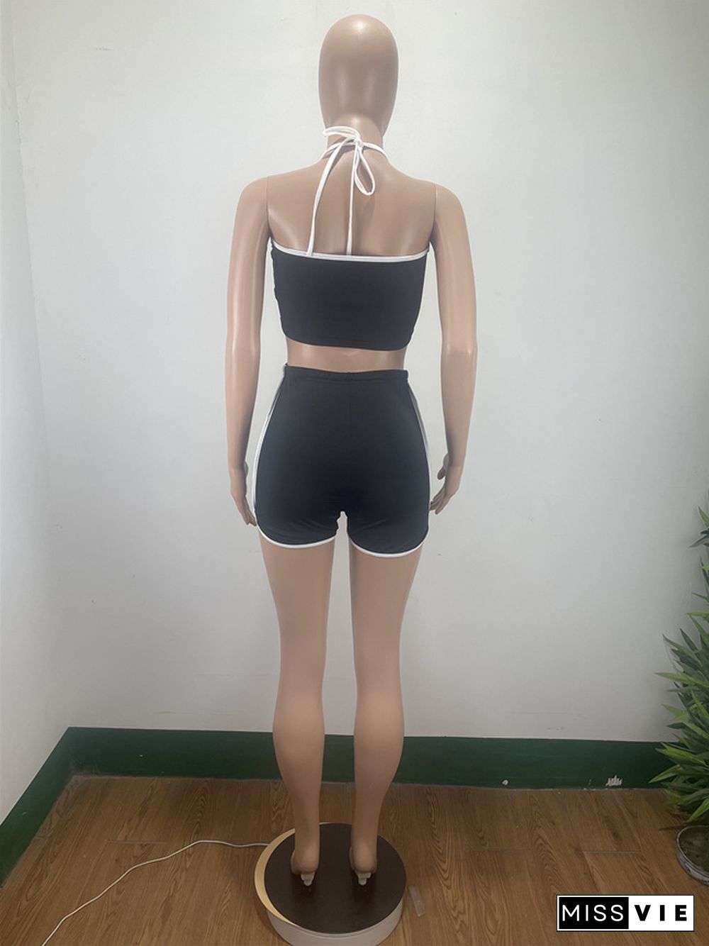 Casual Solid Women Clothing Halter Crop Tops Shorts Jogger Fitness Tracksuit Two Piece Matching Set