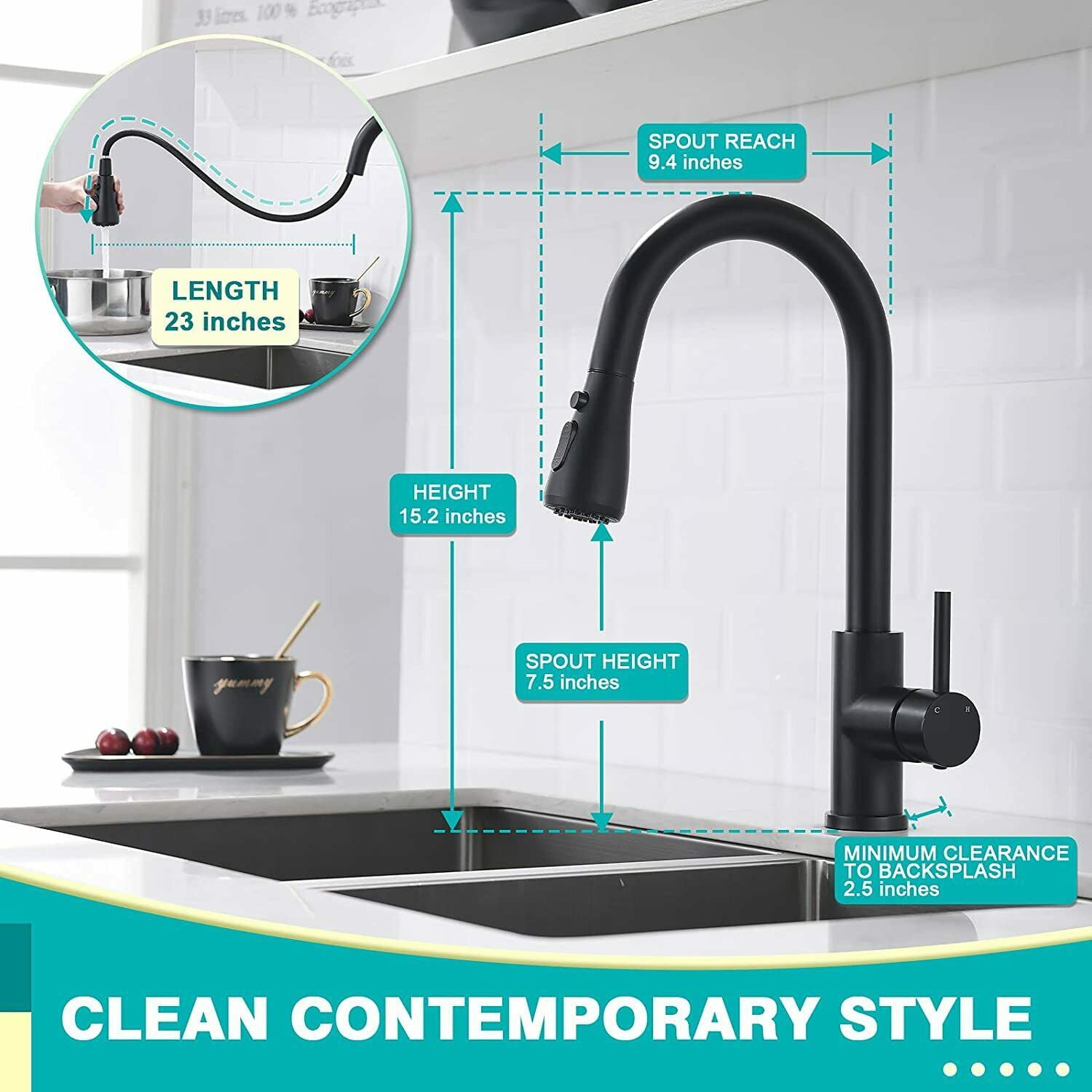 Matte Black Kitchen Faucet Sink Pull Down Sprayer Single Handle Swivel Mixer Tap