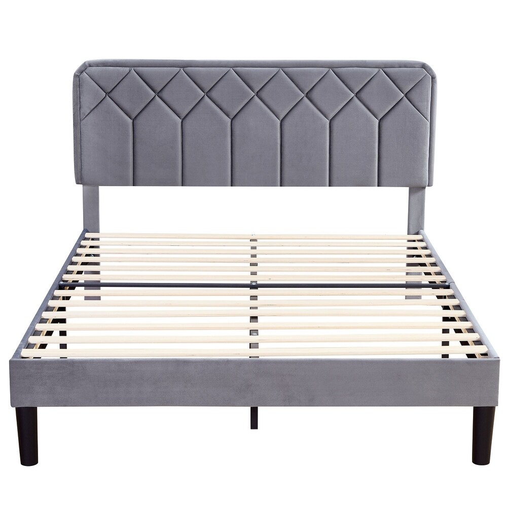 Upholstered Platform Bed Frame with Modern Adjustable Headboard  No Box Spring Needed