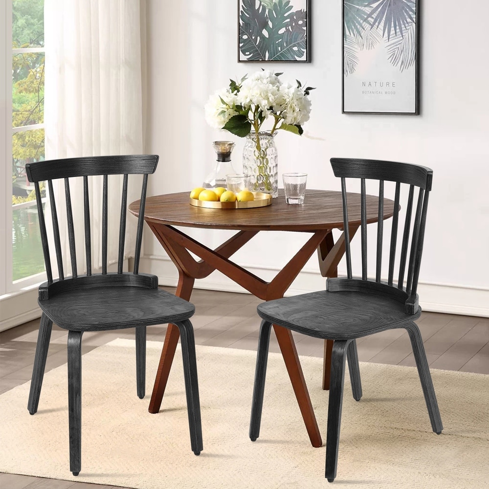 Farmhouse Spindle back Windsor Dining Chairs with Bentwood Legs  Black   33.5\