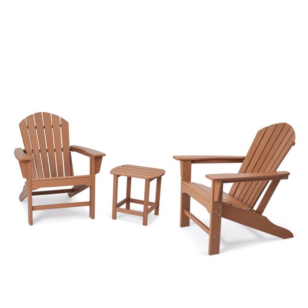 3pk Seating Set With Plastic Resin Adirondack Chairs amp Side Table Brown Edyo Living