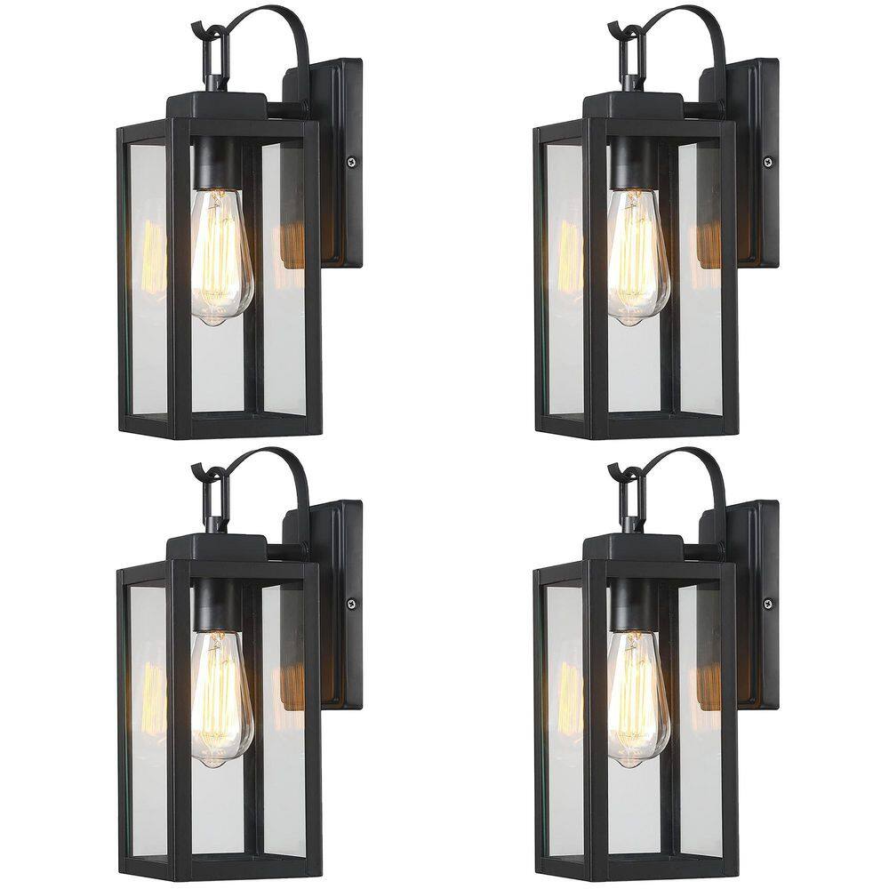 Pia Ricco 1-Light Matte Black Not Solar Outdoor Wall Lantern Waterproof Fixture with Clear Glasses (4-Pack) 1Jay-12151-4PK