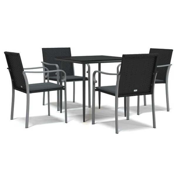 vidaXL Patio Dining Set Table and Chair with Cushions Poly Rattan and Steel