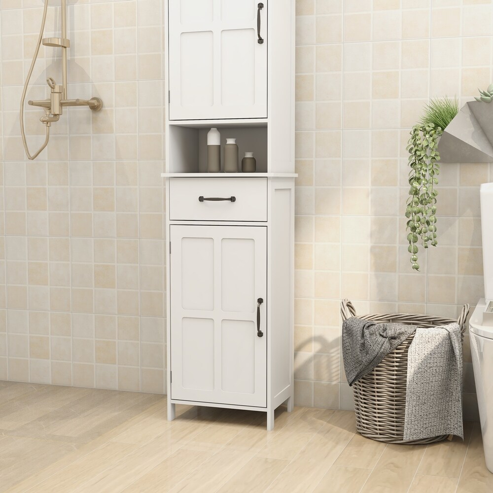 Tall Bathroom Storage Cabinet Narrow Floor Standing Cabinet  White