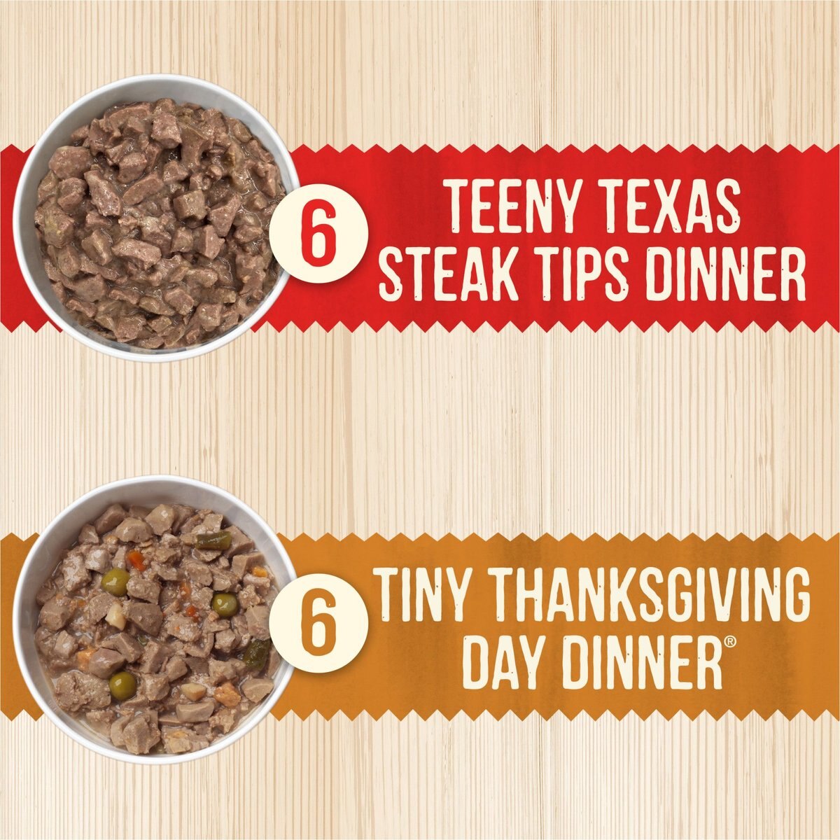 Merrick Lil’ Plates Dinner Duos Teeny Texas Steak Tips Dinner and Tiny Thanksgiving Day Dinner Variety Pack Grain-Free Wet Dog Food， 3.5-oz tub， case of 12