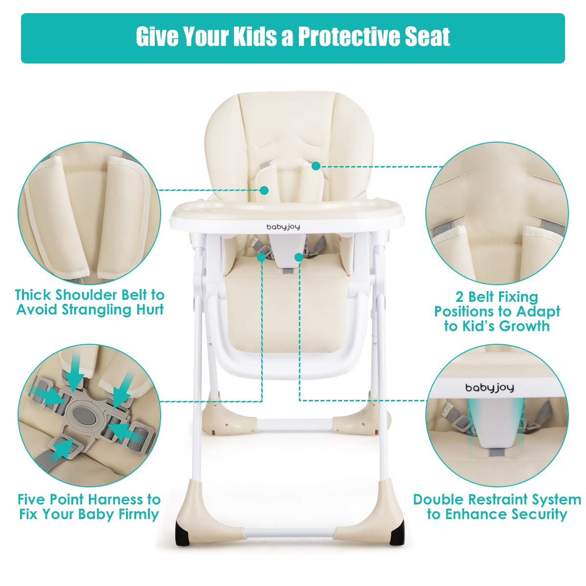 BABY JOY Convertible High Chair for Babies & Toddlers, Height Adjustable, Grow & Go High Chair w/Recline & Footrest