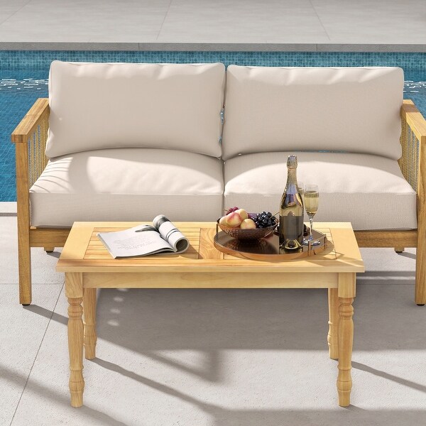 Gymax Patio Coffee Table w/ Solid Teak Wood Structure Slatted Tabletop