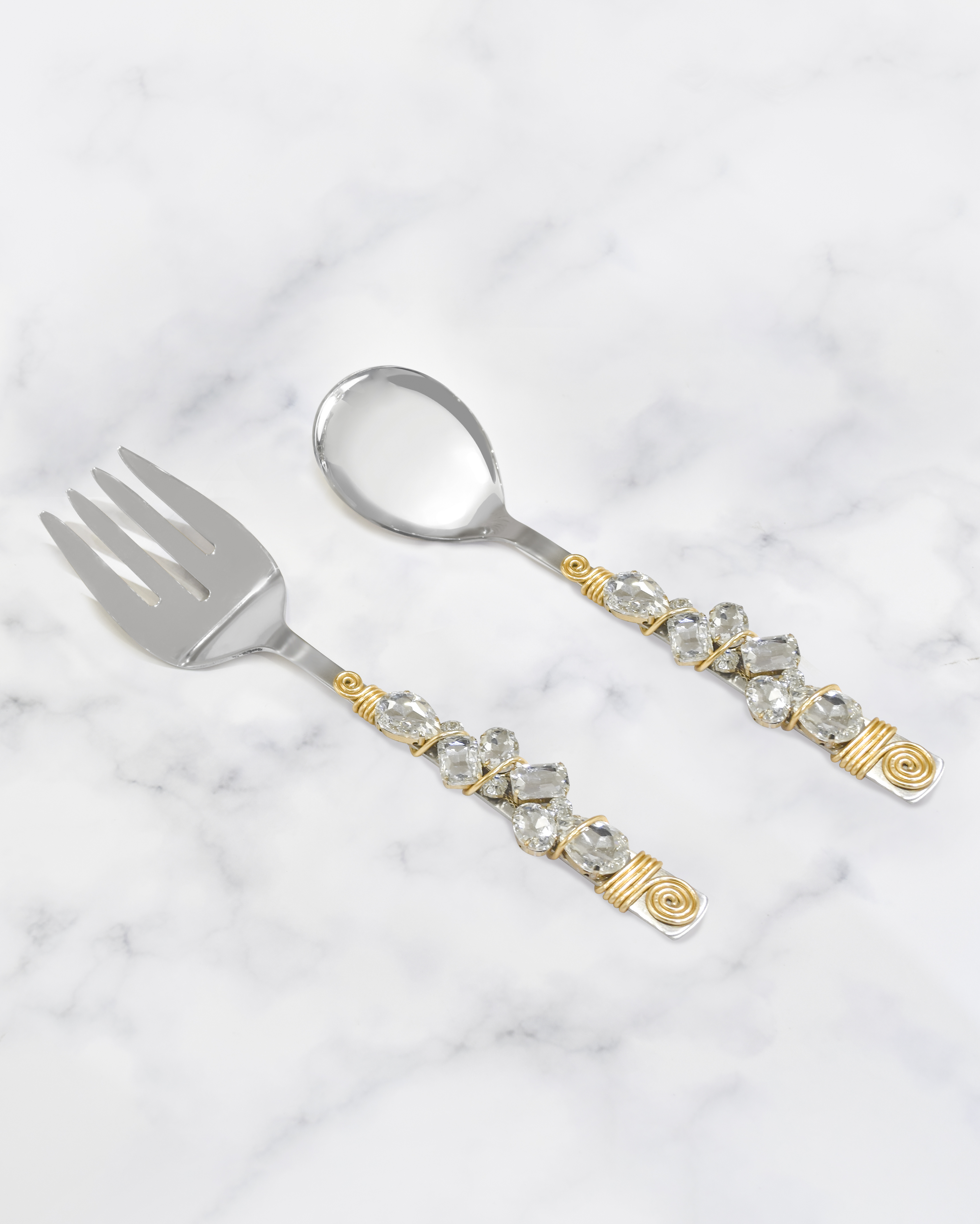 Yo Treasure Tiramisu Snow Melt Stainless Steel White Crystal Salad Server Set