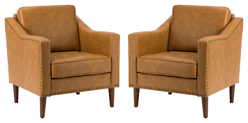 Vegan Leather Armchair With Sloped Arms Set of 2   Midcentury   Armchairs And Accent Chairs   by Karat Home  Houzz