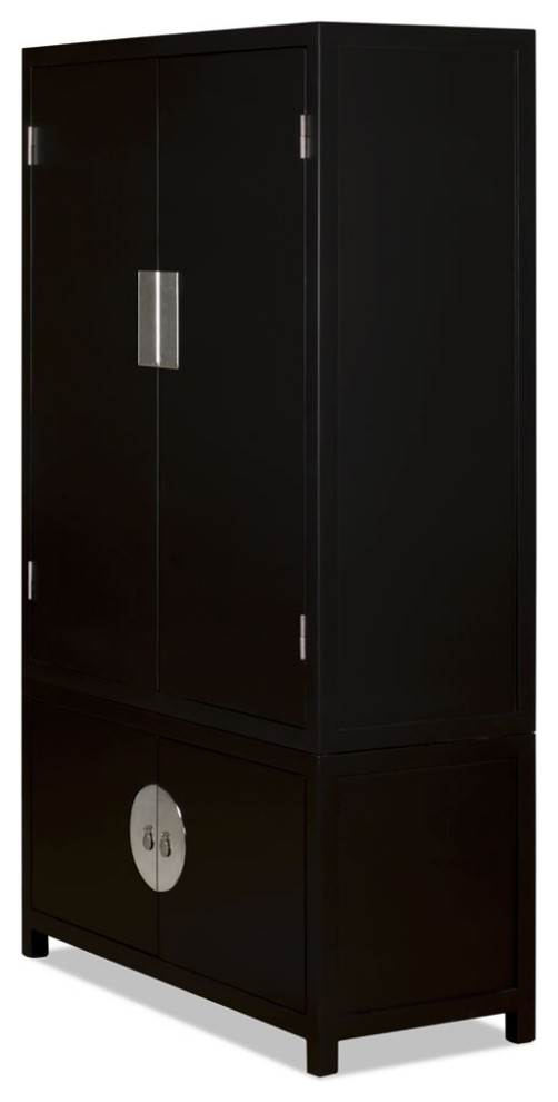 Matte Black Elmwood Chinese Qing Armoire   Transitional   Entertainment Centers And Tv Stands   by China Furniture and Arts  Houzz