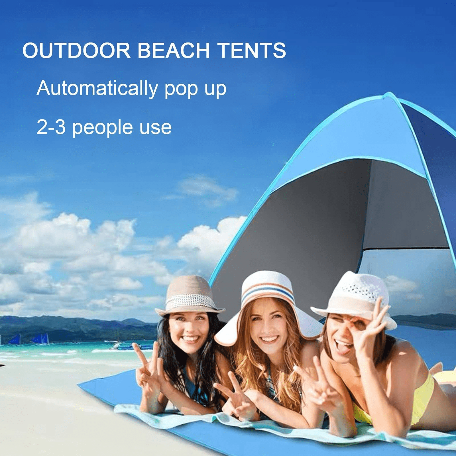 SEREE Automatic Pop up Beach Tent for 3-4 Person UPF 50+ Instant Portable Outdoors Quick Cabana Sun Shelter with Carry Bag Blue