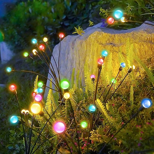 Solar Garden Light Waterproof Firefly Lights Outdoor Starburst Swaying Lights 2 Modes 6/8/10 Heads for Yard Patio Pathway Decoration