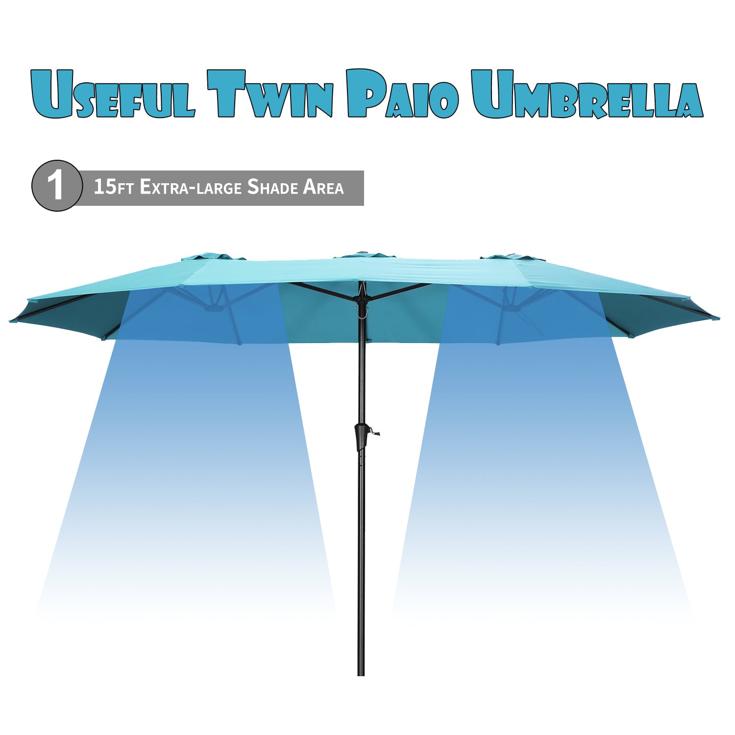 Wesfital 15ft Large Rectangle Umbrellas Double-Sided Outdoor Market Umbrella with UV Sun Protection & Easy Crank for Backyard, Poolside, Lawn and Garden, Blue