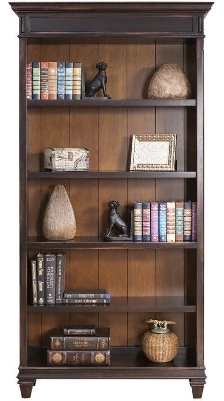 Beaumont Lane 4 Shelves Traditional Wood Bookcase in Distressed Black   Traditional   Bookcases   by Homesquare  Houzz