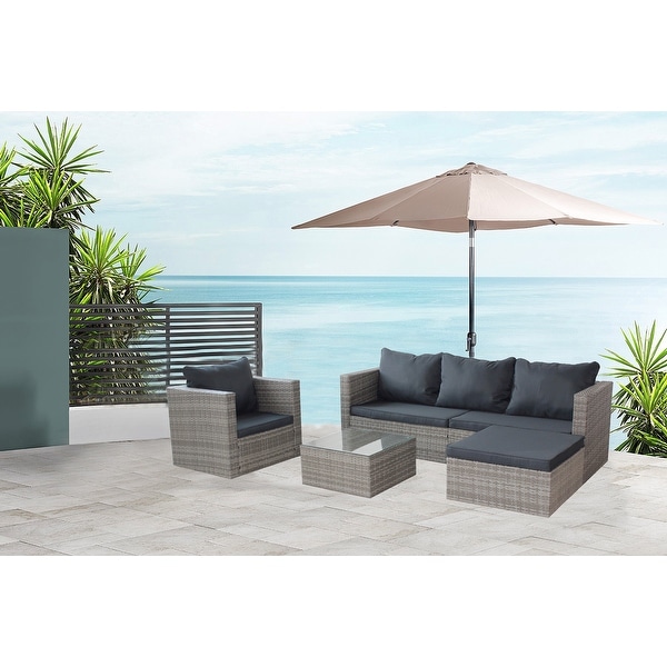 4Piece Rattan Patio Set with Cushioned Wicker Sofa