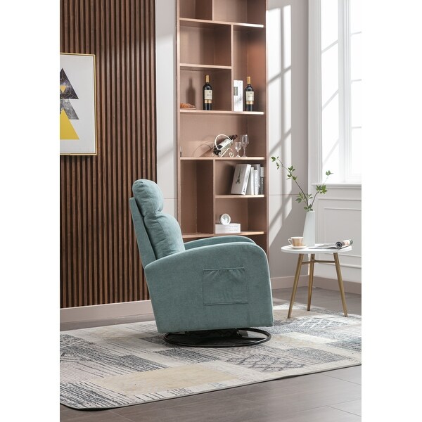 Swivel Rocking Chair Modern Accent Chairs with 1 Left Bag and Lounge Upholstered Swivel Glider Arm Chairs Sofa， Light Blue