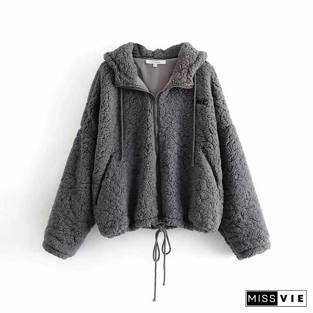 Bomber Fuzzy Warm Winter Jackets Hooded Teddy Coats