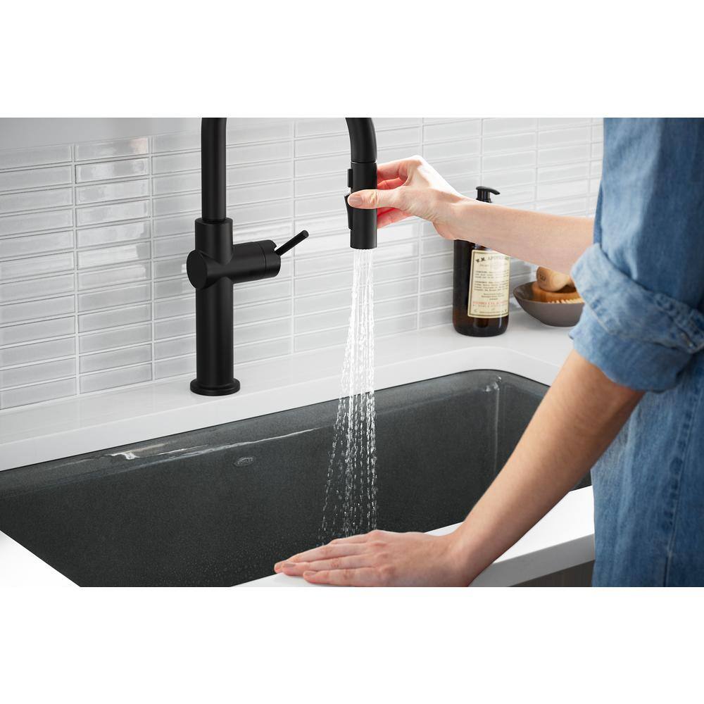 KOHLER Crue Single-Handle Pull-Down Sprayer Kitchen Faucet in Matte Black K-22972-BL