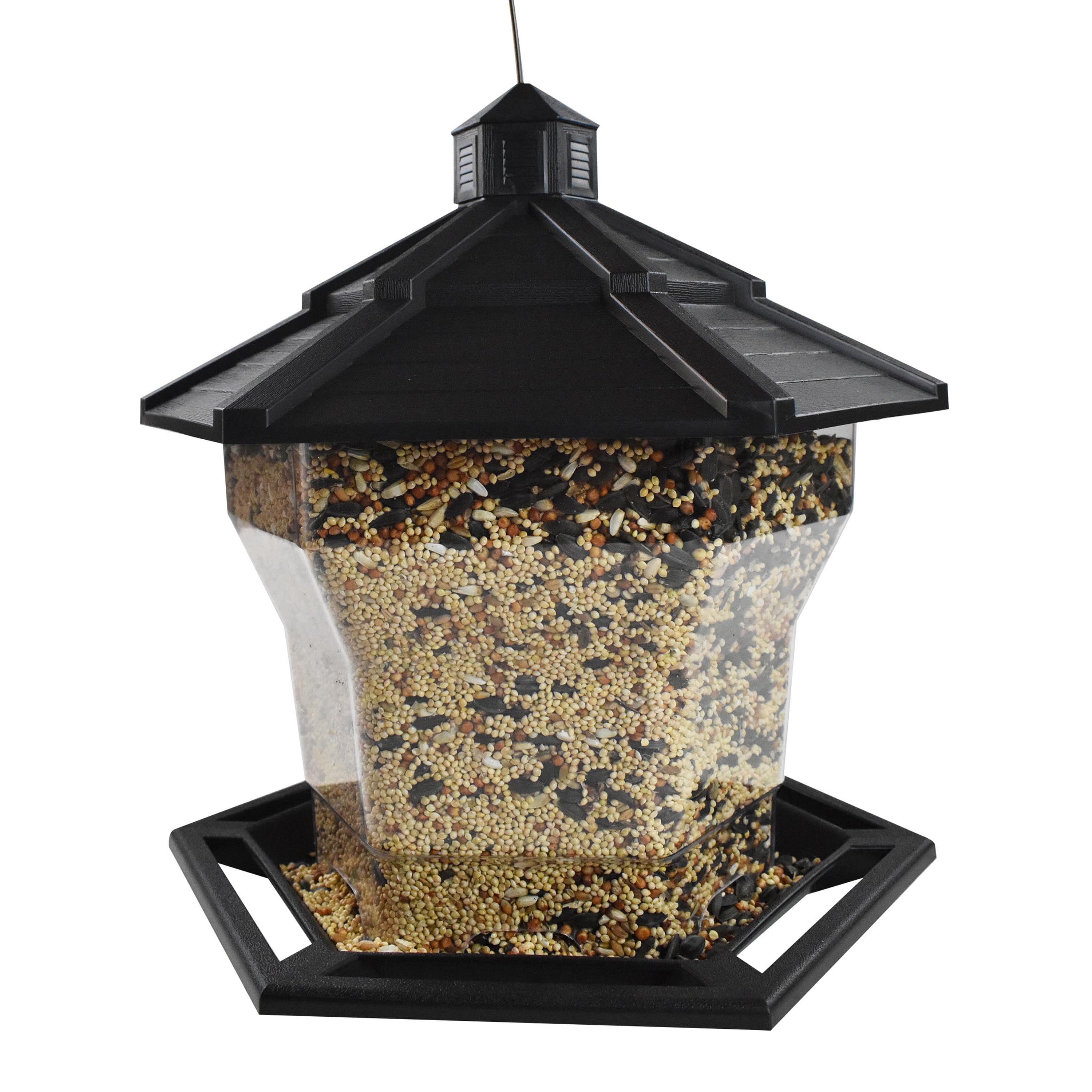 Pennington Black Plastic Hopper Cardinal Wild Bird Feeder， 6 lb. Capacity