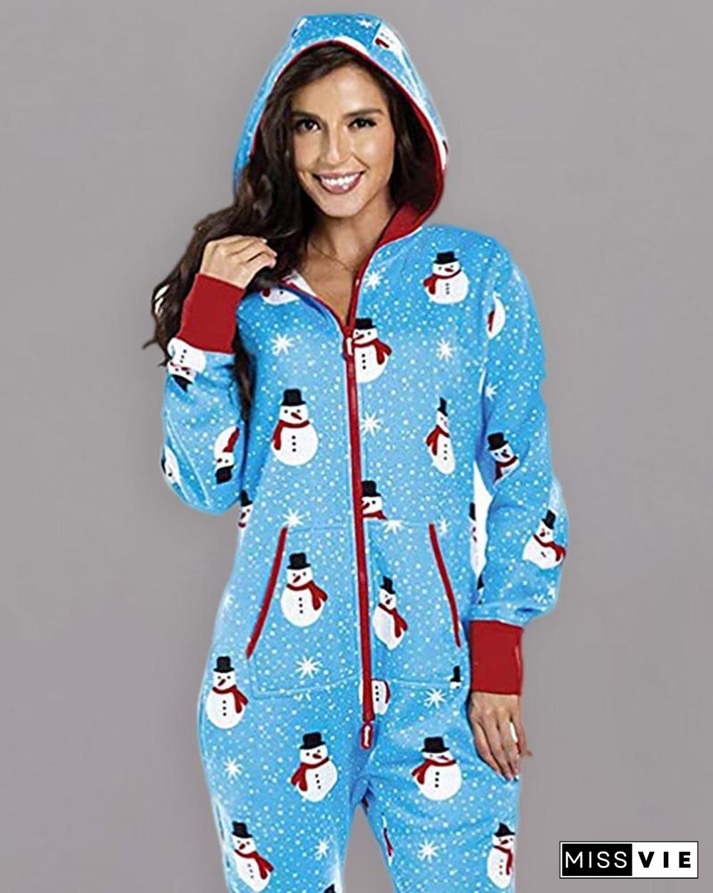 Christmas Hooded Long Sleeve Casual Jumpsuit P10799