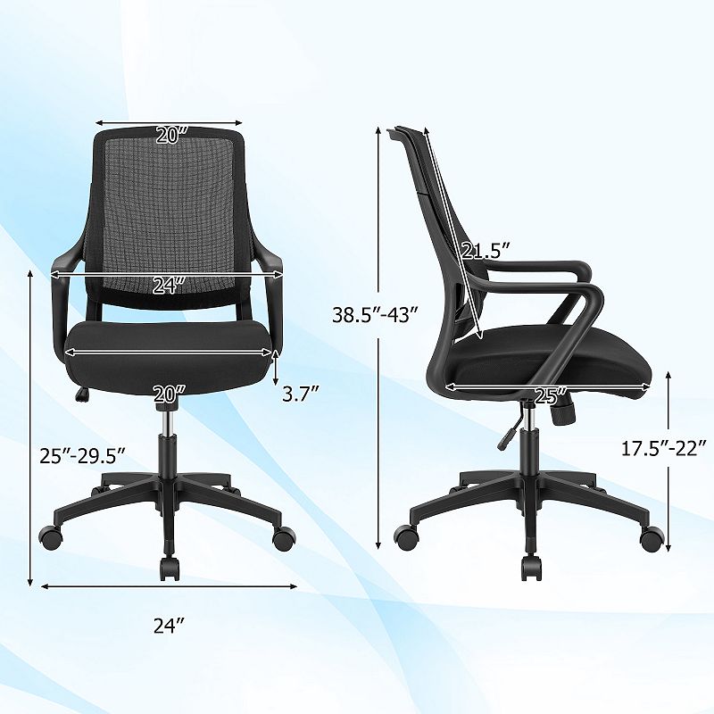 Modern Breathable Mesh Chair With Curved Backrest And Armrest-black