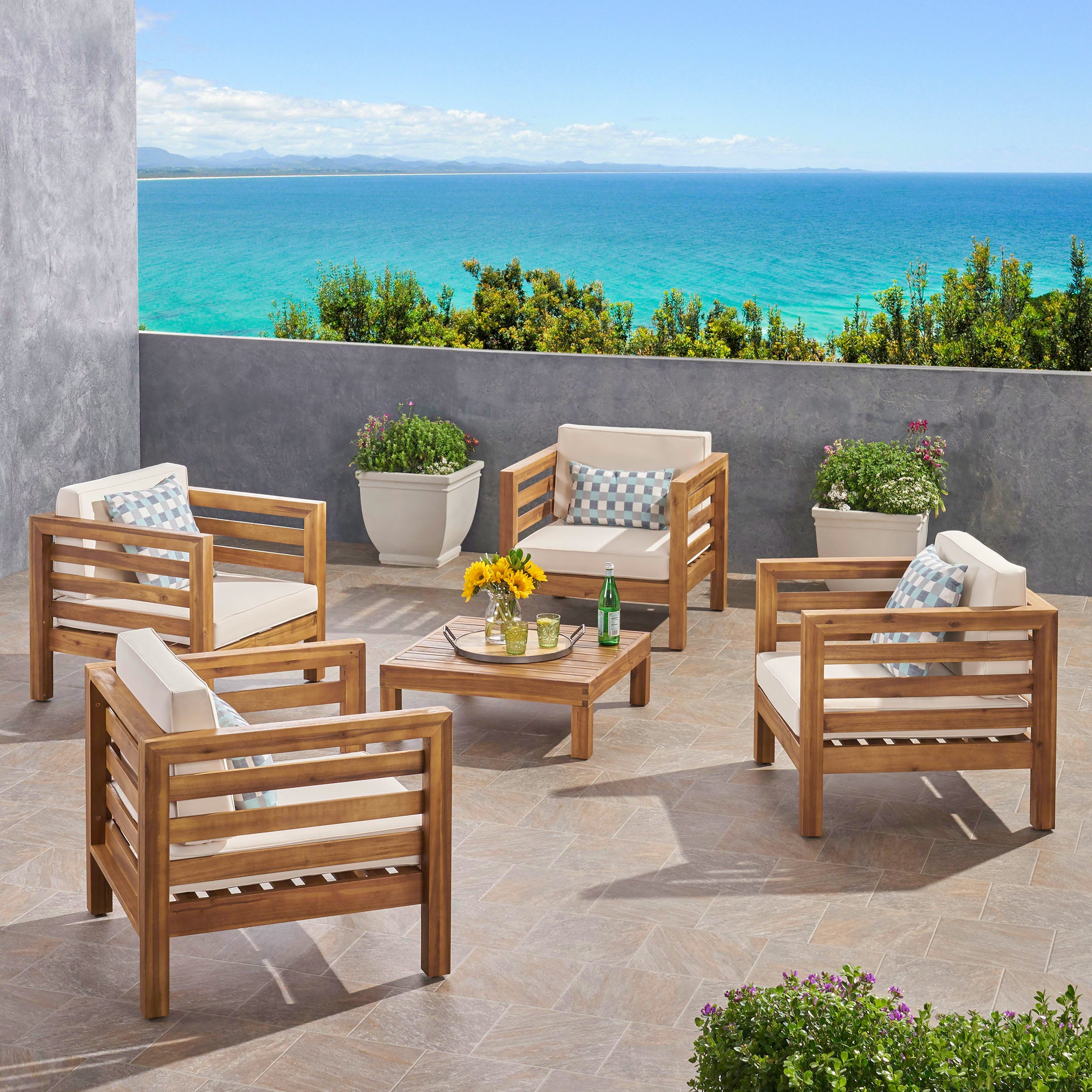 Emma Outdoor 4 Seater Acacia Wood Club Chair and Coffee Table Set