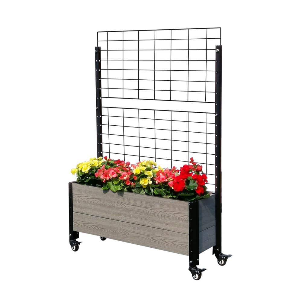 EverBloom Mobile Trough Grey Composite Board and Steel Raised Planter with Trellis K2120G