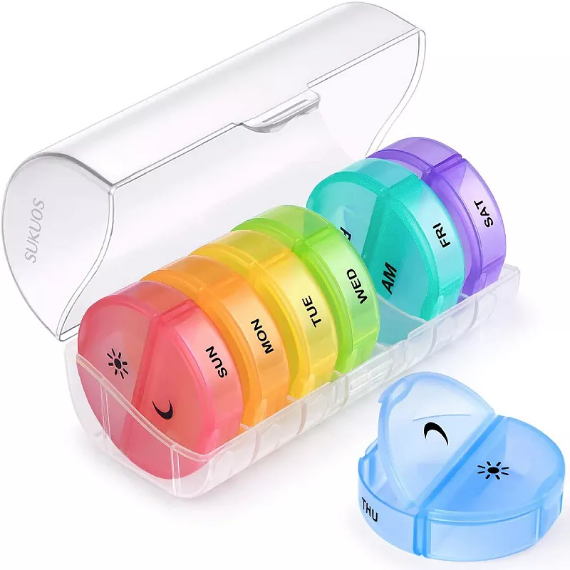 Sukuos 7-Day 2x Pill Organizer， Large Daily Pill Cases for Pills/Vitamins/Fish Oil/Supplements