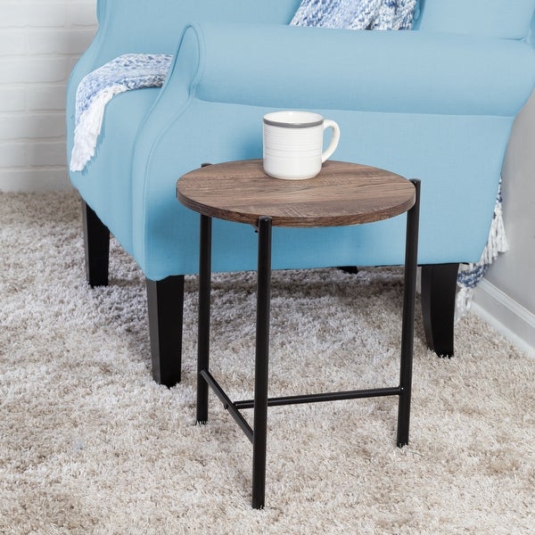 Black/Natural Round Side Table with T-Pattern Base