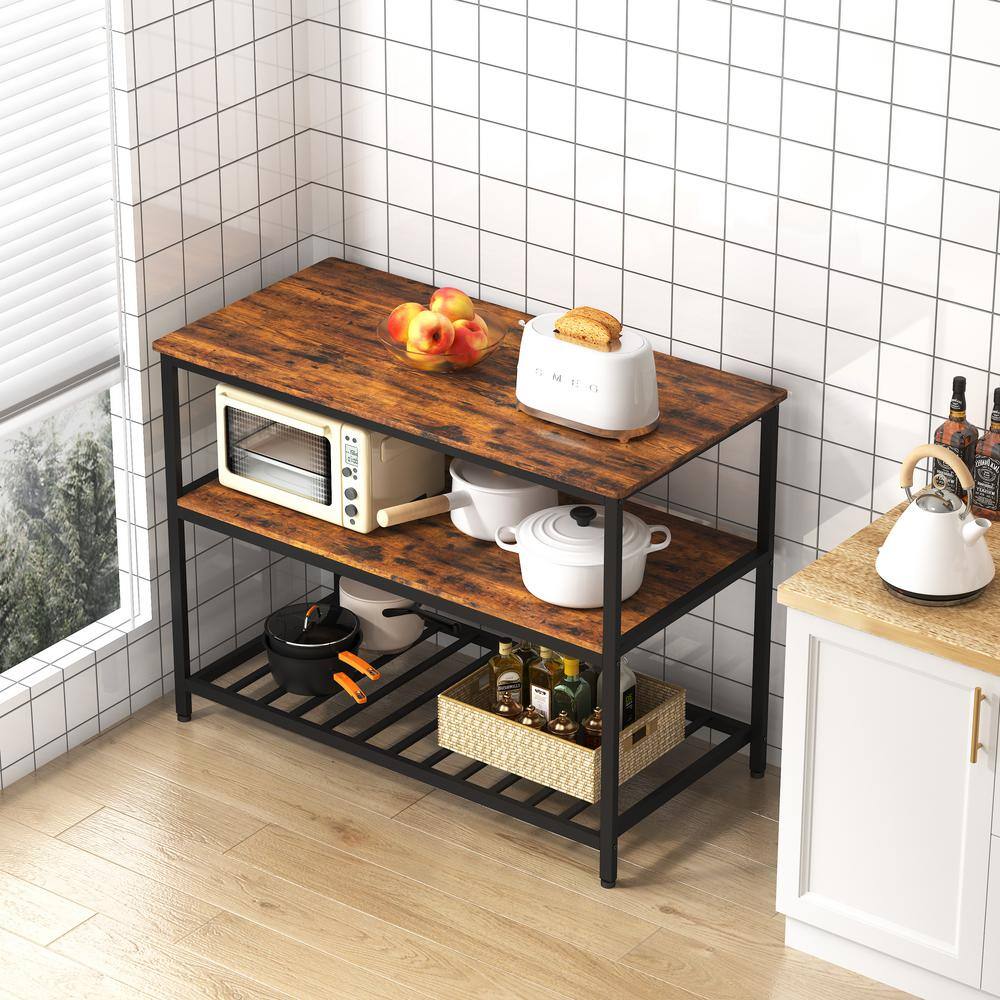 Tileon Rustic Brown Wood 47.2 in. Kitchen Island with Storage Shelves YJHDRA171